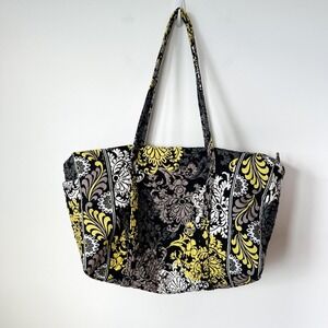 Vera Bradley Baroque Retired Print Quilted Duffle Bag Black Yellow Small Stain